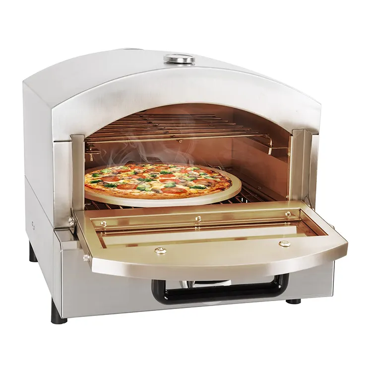 Oven Pizza, Tanpa Asap Meja Stainless Steel, Pembuat Pizza Listrik Komersial Portabel Luar Ruangan dengan Batu Pizza