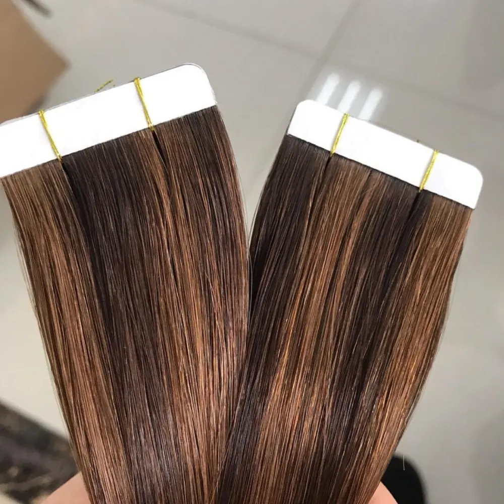 Hair Super Tape-extensiones de Piano Manka de Corea, sistema marrón, indio degradado humano, productos rusos de doble estiramiento