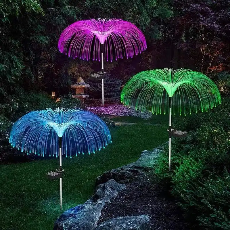 Luci a led per meduse in fibra ottica impermeabili solari luci decorative da giardino plug-in