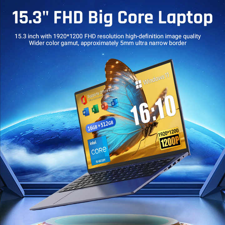 15.3" Premium Color Notebook Computer CPU Core I5 8210Y FHD Screen Big Core Processor 16GB DDR4 512GB SSD Storage PC Laptop New