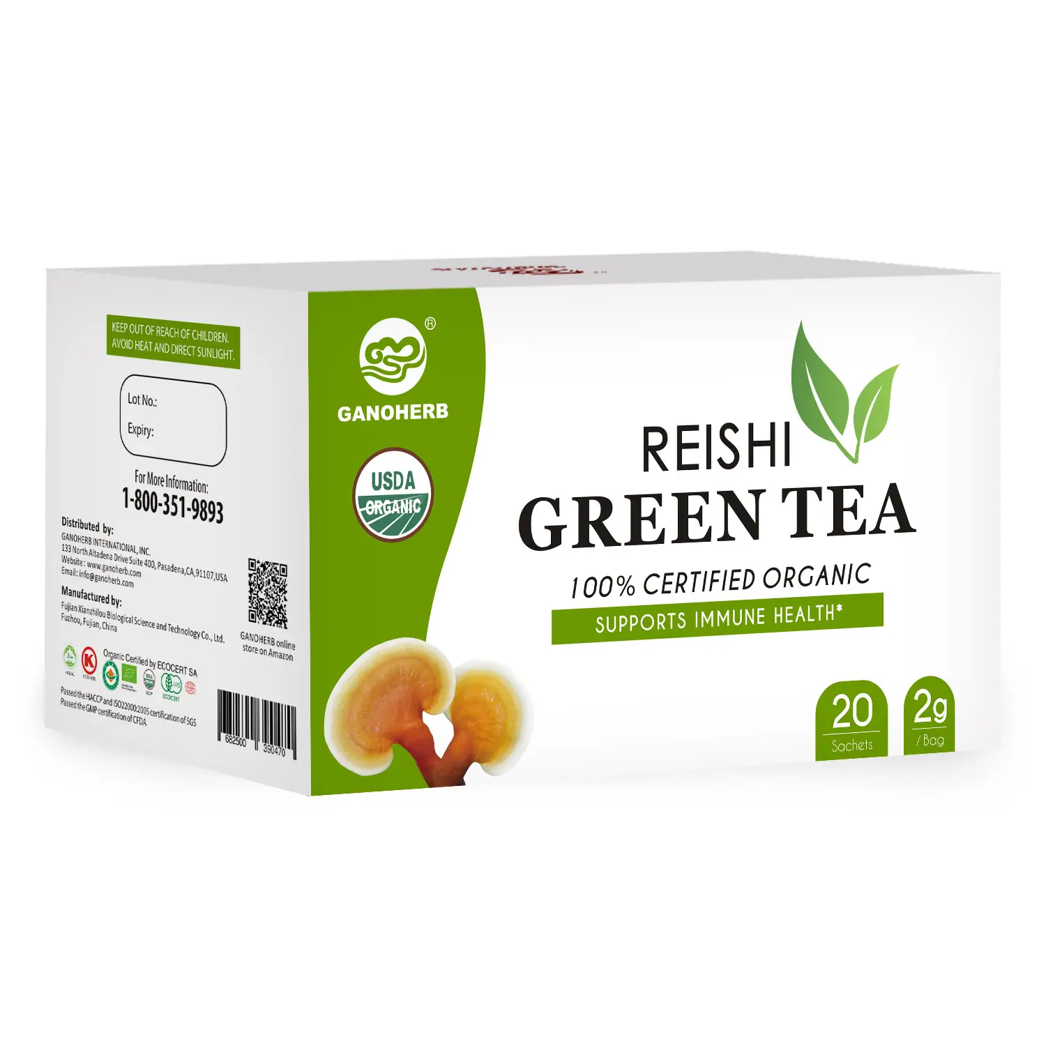 Free Sample Premium High Quality Wholesale 100% Organic reishi Mushroom lingzhi Extract Green Tea Bag Ganoderma Tea