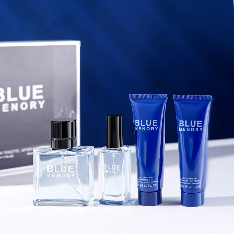 Conjunto de perfume masculino azul, conjunto de perfume em 4 peças com fragrância suave, duradoura, caixa de presente de luxo