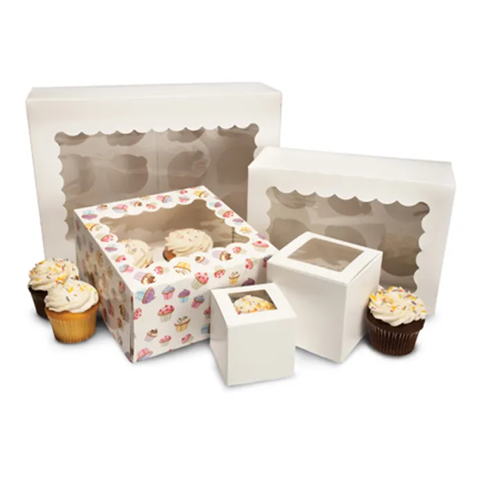Kağıt kek kutusu, pencere cupcake kutusu, beyaz cupcake kutusu