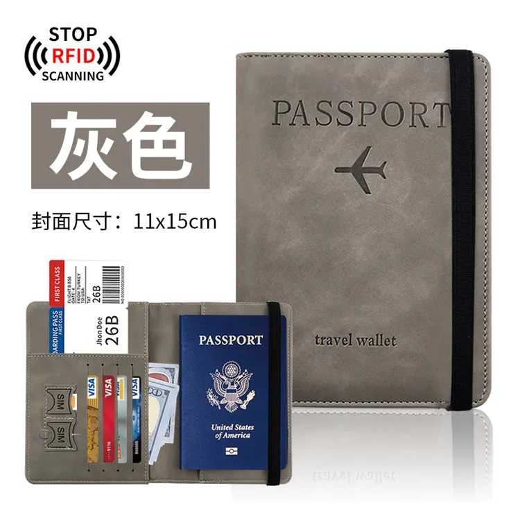 شعار مخصص رخيصة الأسرة حالة بو الجلود جواز سفر غطاء فاخر متعددة Rfid حظر جواز سفر حامل