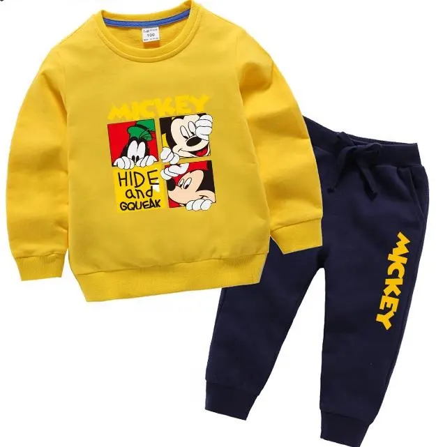 Puro Algodão Mickey Impressão Crianças Roupas Outfits Define Camisola + Calças Das Meninas Dos Meninos Do Miúdo