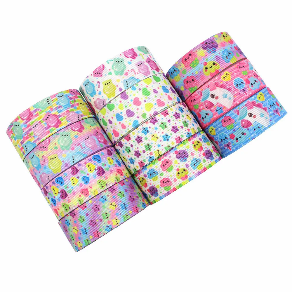 2.5cm Customized Cartoon Pink Heart Ribbon Polyester Grosgrain Ribbon With Printed Garment Accessories