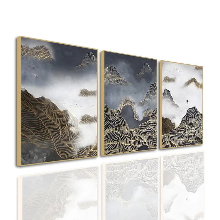 Moderno oro línea de paisaje de la montaña arte imprimir paisaje Natural foto de pintura de la lona