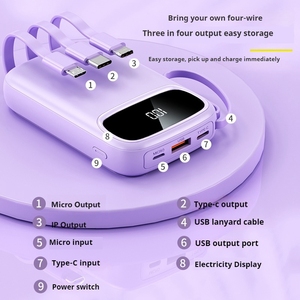 Portable Charger <strong>New</strong> 10000mAh Mini Power Bank LED Display Four Built-in Cables OEM Logo - Product Image 3