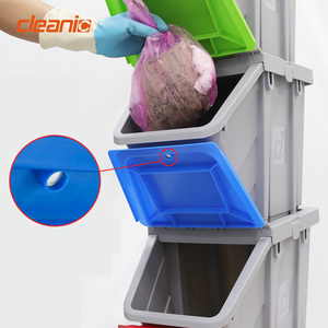 Cubo de reciclaje de plástico para oficina pequeño de 25 litros, cubo de basura de colores apilable con tapas, ruedas, estructura superior abierta para clasificación de residuos - Product Image 5