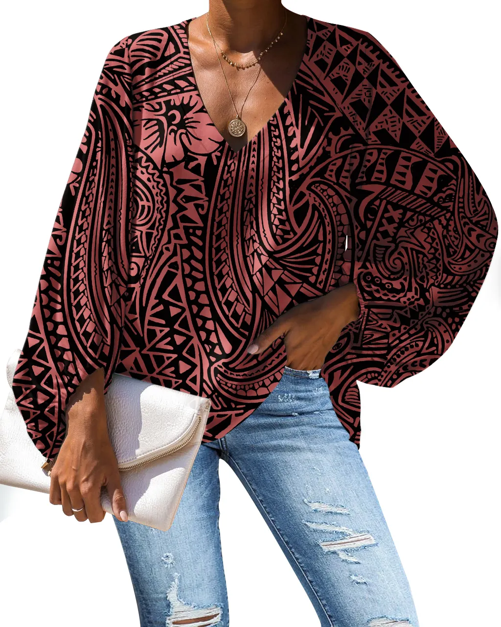 Полинезийская традиционный Племенной Стиль печати женские шифоновые Блузы с Удобная шифоновая ткань женская рубашка модная одежда, есть плюс размеры, блузка