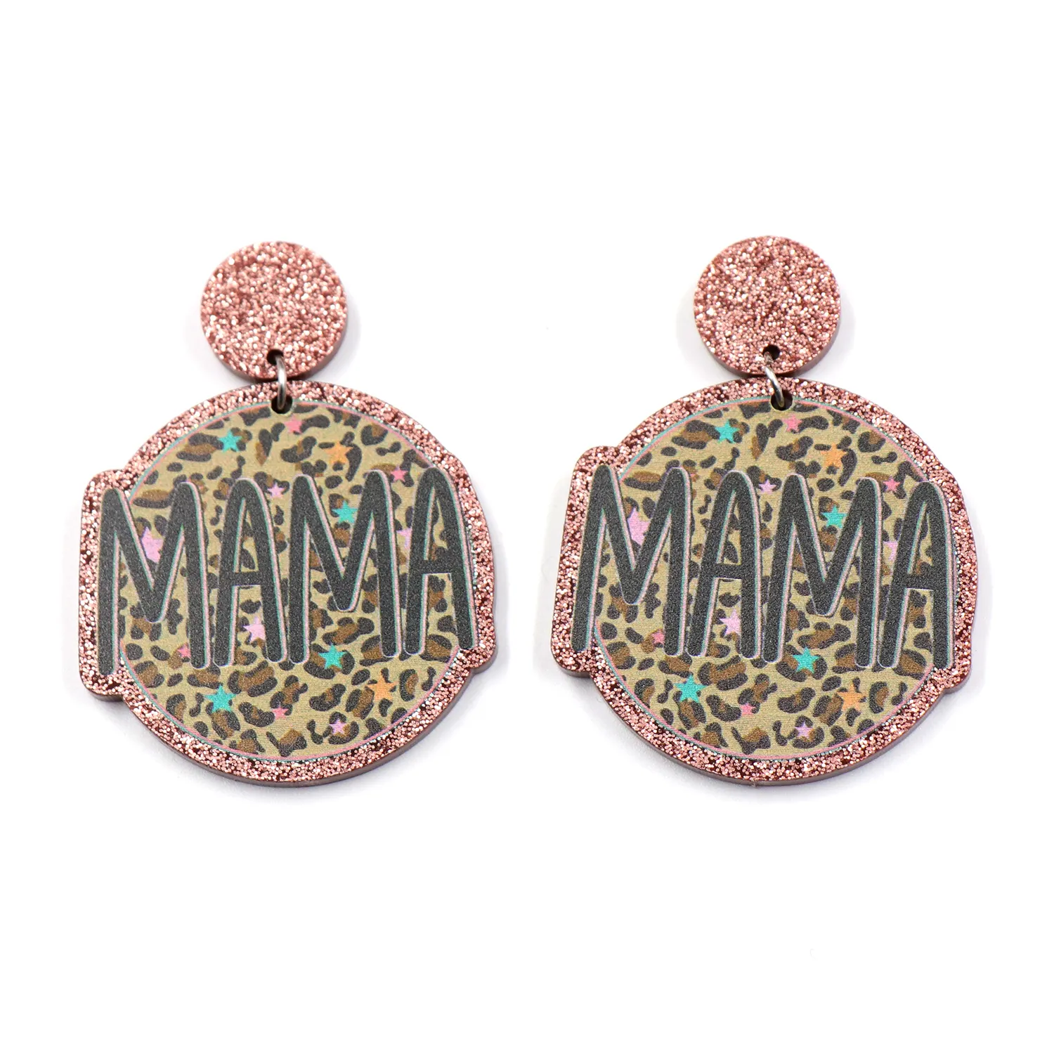 ERS614ER1401 Fabrik Großhandel billig Muttertag braun Glitter Pink Glitter Mama Acryl Dangle Ohrring