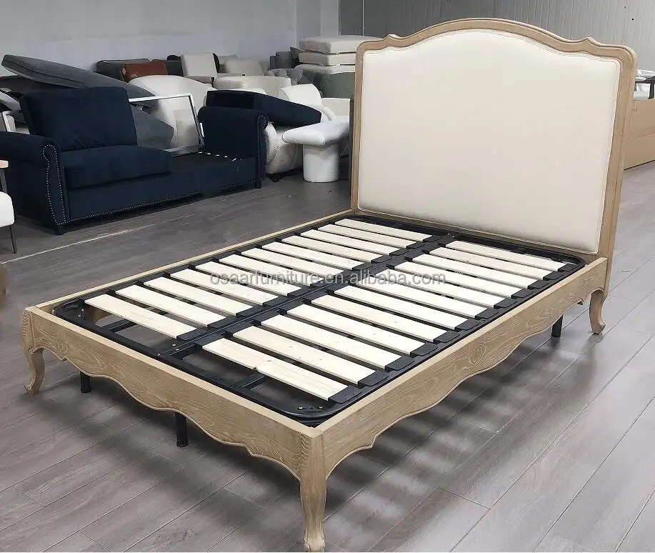 Frans Slaapkamermeubilair Gebogen Houten Hoofdeinde Antiek Massief Eiken Houten Kingsize Bedframe