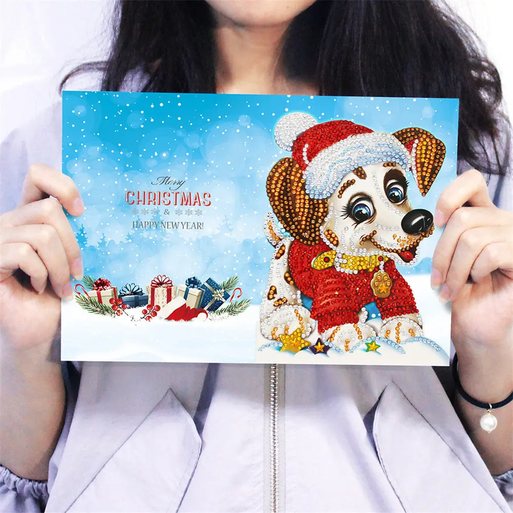 Новые рождественские открытки, алмазная живопись Санта-Клаус 5D «своими руками», алмазная вышивка, мозаика, наборы для собак, поздравительные открытки