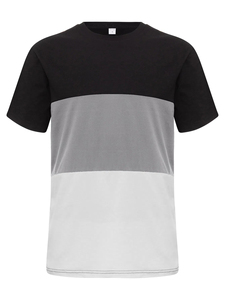 Özel Mens üç ton renk blok rahat beyaz siyah gri renk blok ekip boyun kısa kollu T shirt - Product Image 2