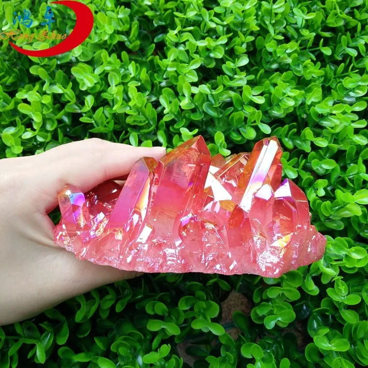 Groothandel Rode Ruw Ruby Aura Quartz Crystal Cluster Ruwe Mineraalglas