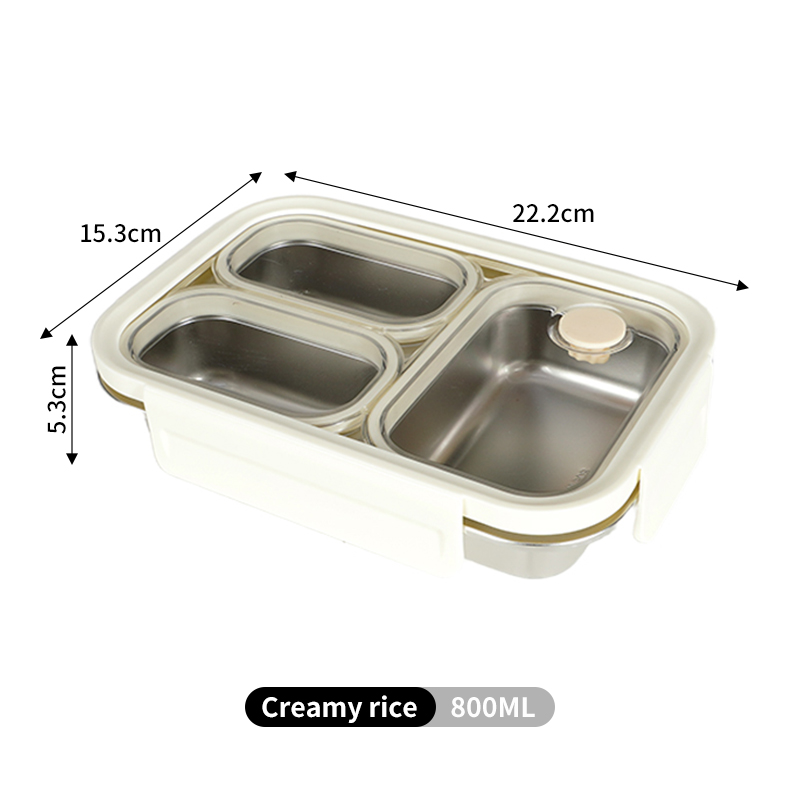 316L Sealed Three-Compartment Lunch Box (Beige)