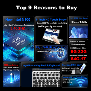 2024 Intel N100 nuovo 2 in 1 Tablet PC 360 a rotazione Netbook personale 11 pollici Intel Yoga Touch screen studenti Laptop - Product Image 3