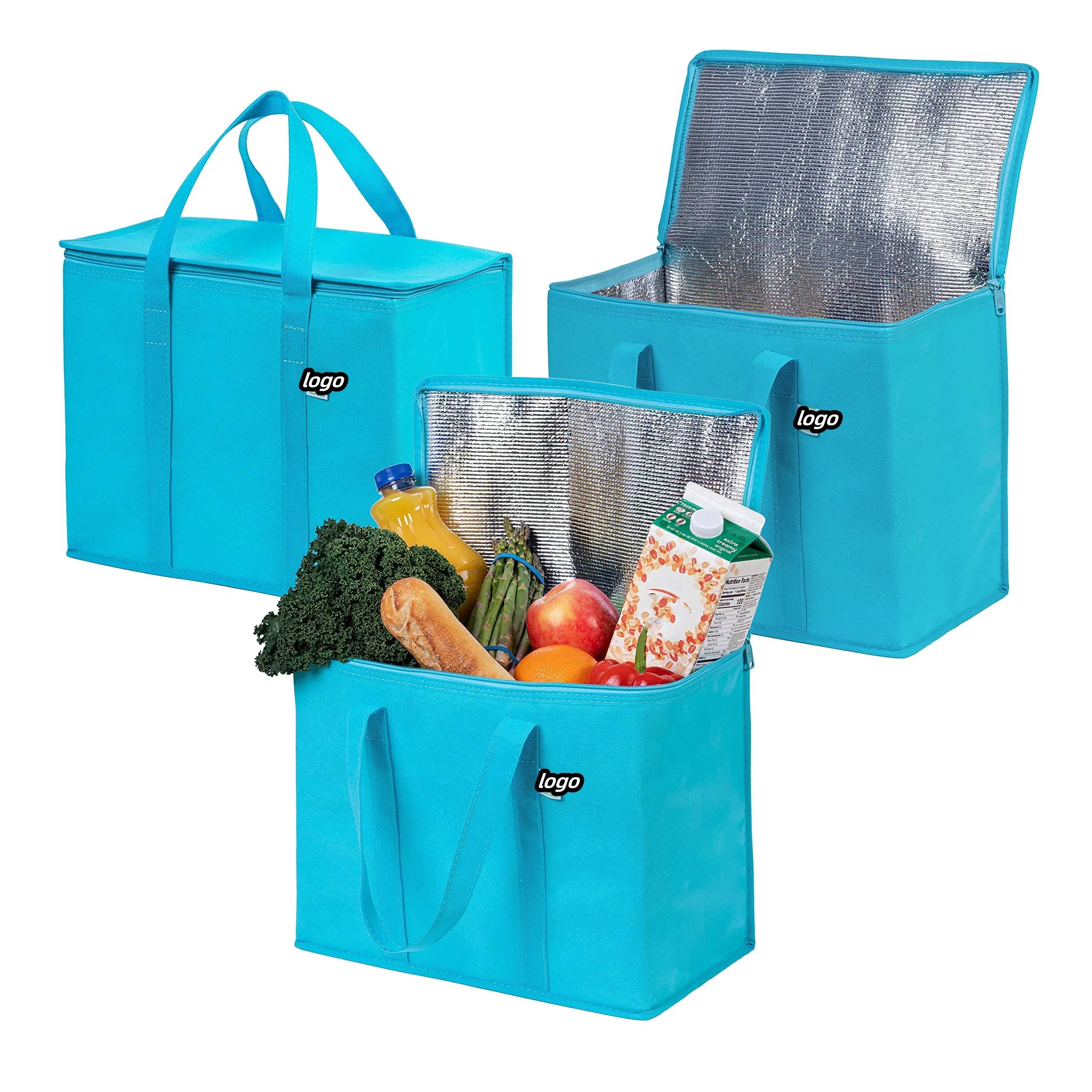 Bolsa de compras de comestibles para entrega de alimentos y bolsa de conservación del calor Asas duraderas Bolsa plegable de gran capacidad
