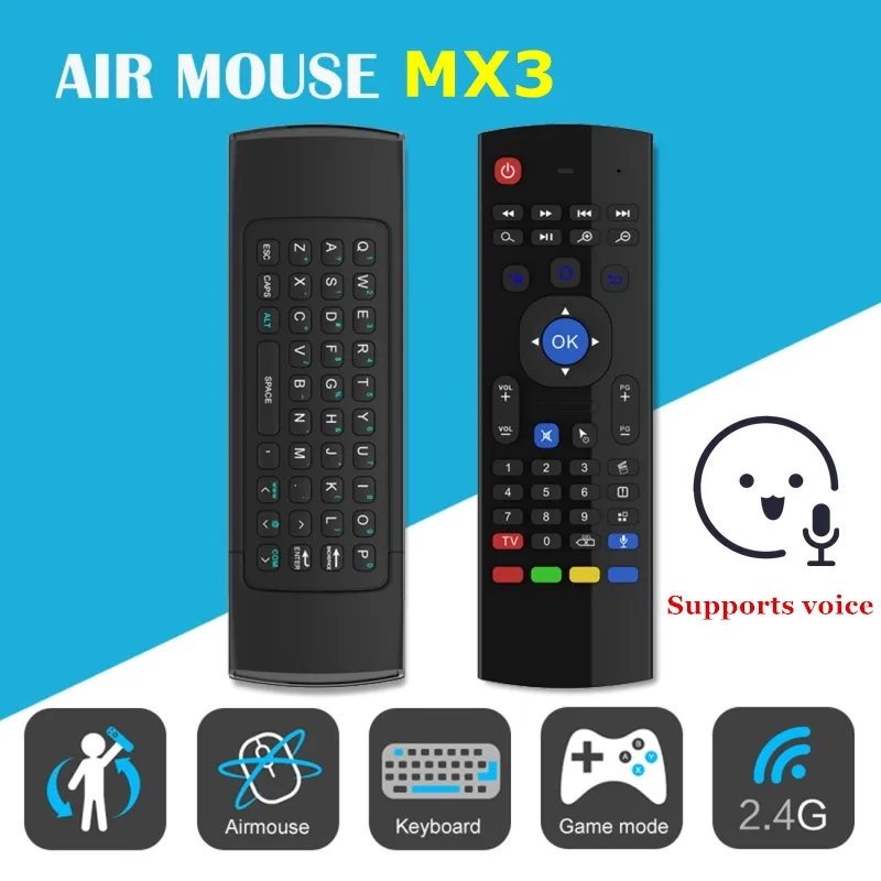 MX3 Air Mouse télécommande à rétroéclairage vocal 2.4G RF clavier sans fil pour Android TV Box