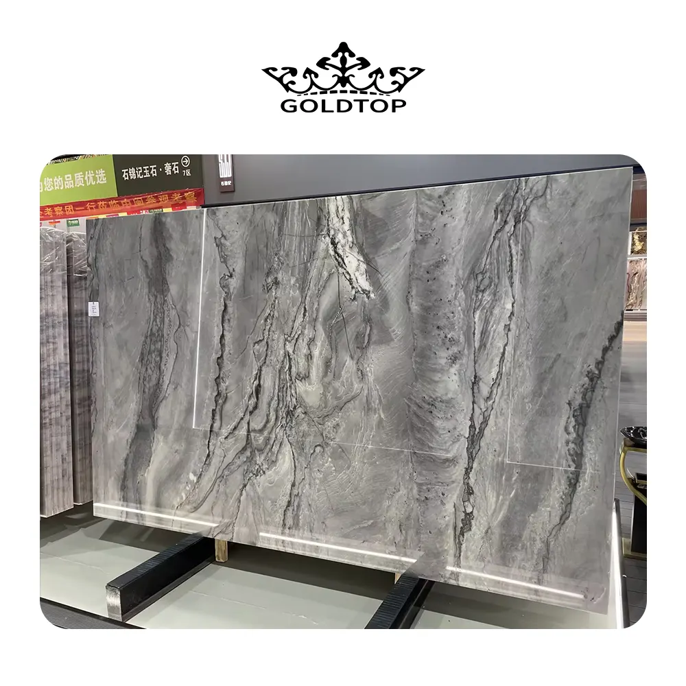 Goldtop OEM/ODM Marmore grise de qualité supérieure avec veine blanche Plaques de marbre de style hotsale gris platine