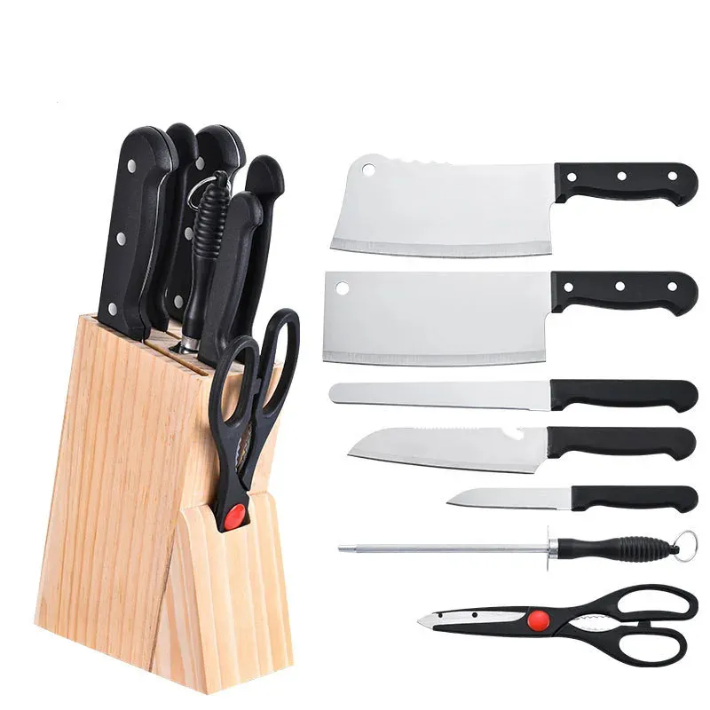 Set pisau hadiah bisnis penjualan laris, pisau dapur 8 buah Set pisau dapur baja tahan karat dengan blok kayu