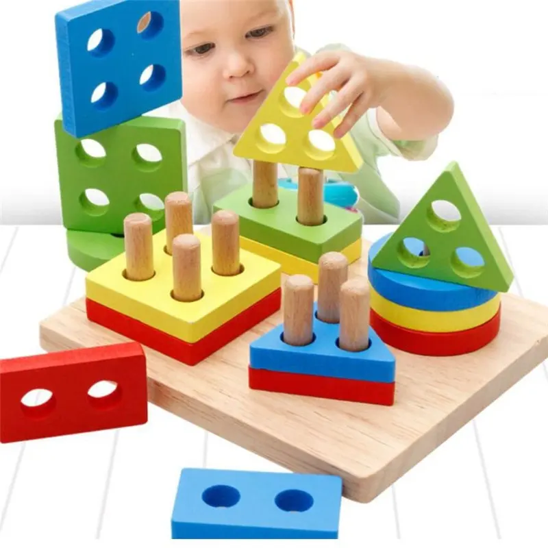 Montessori ของเล่นไม้เพื่อการศึกษาสำหรับเด็ก,การเรียนรู้ก่อนการออกกำลังกายความสามารถในการใช้มือในการจับคู่รูปทรงเรขาคณิต