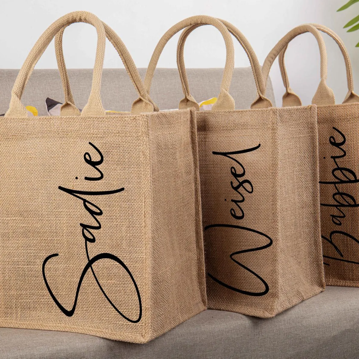 Bolsa de serapilheira personalizada, bolsa para presente de dama de honra personalizada para mãe da noiva