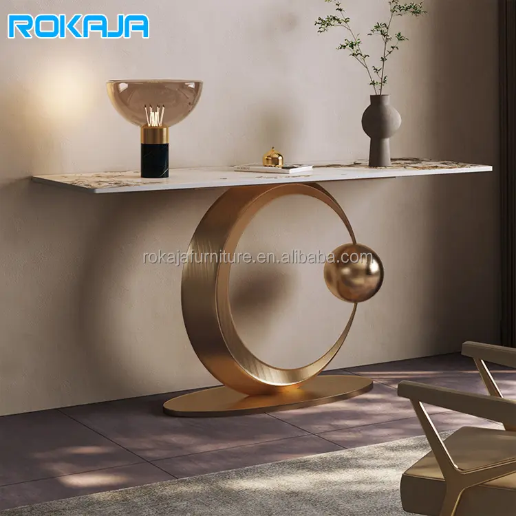 Modern Console Table Metal Half-Moon Base Entrance Corridor Table Living Room Office Home Furniture Display Decorative Table