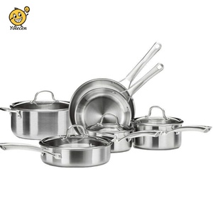 Yolecen 10 Bộ đồ dùng nhà bếp bằng thép không gỉ ba tầng phong cách hiện đại chất lượng cao với nắp kính phù hợp cho bếp lò - Product Image 2