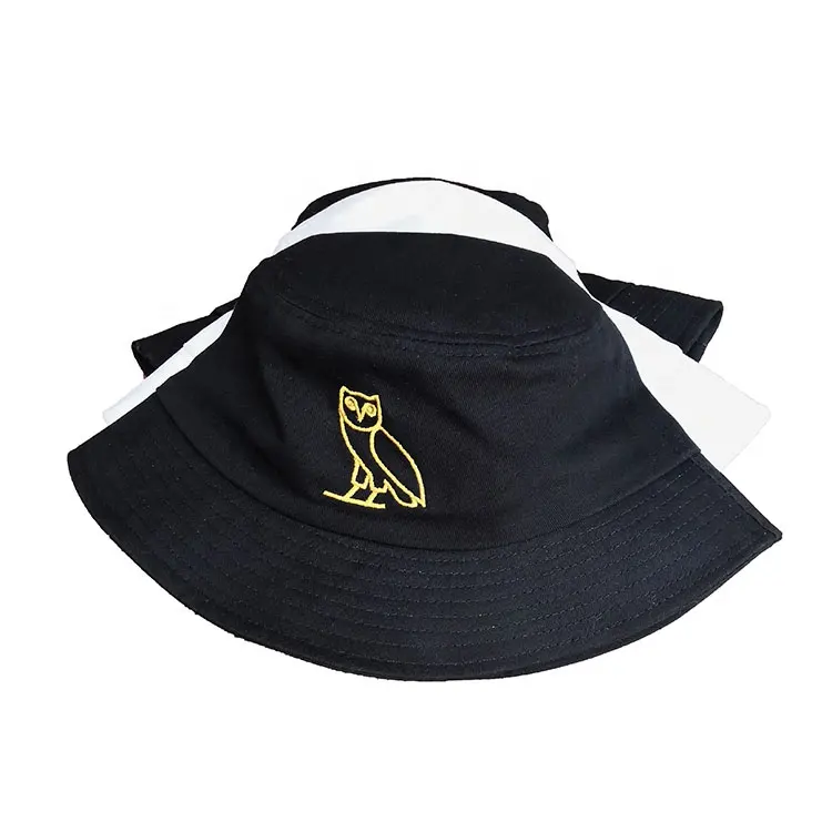 Cotton black white bucket hat with custom embroidery logo fisherman hats