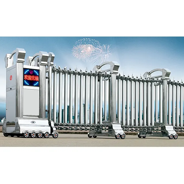 Motorized driveway entry door stainless steel sliding accordion gate automatic design