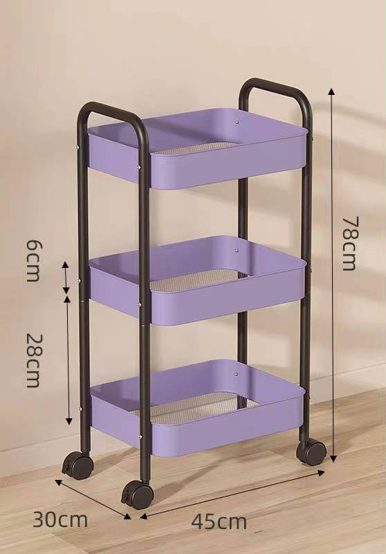 Panier violet à trois couches, tige noire, roue universelle