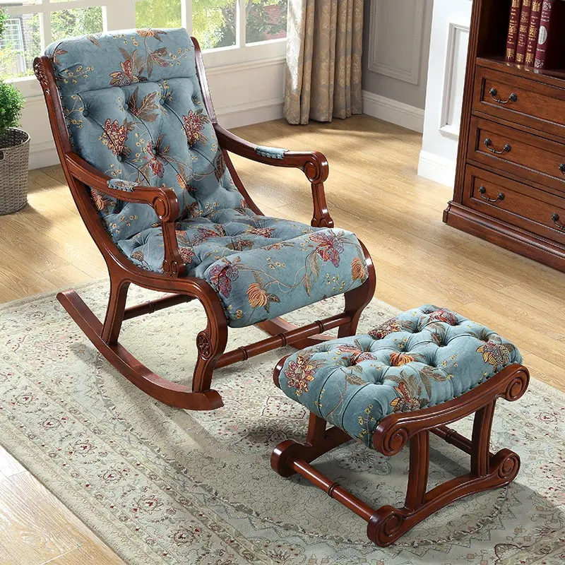 Elegante facile da pavimento solido telaio in legno con poggiapiedi sfoderabile divano reclinabile sedia a dondolo