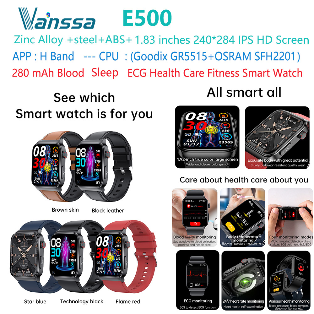 E500 Blood health ecg smart watch