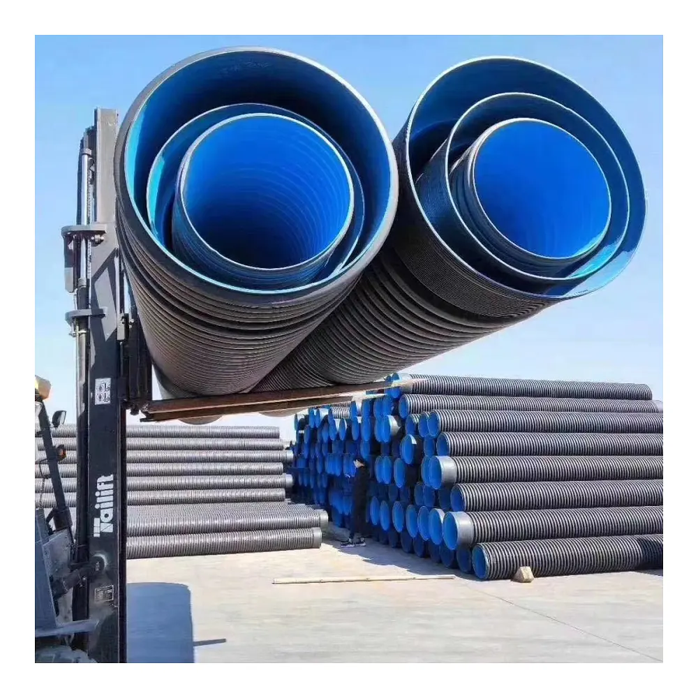 Venta de fábrica HDPE espiral corrugado poli PE tubos de plástico 2 capas HDPE tubo acanalado 110 150 200 300 400 500 600 700 800 mm