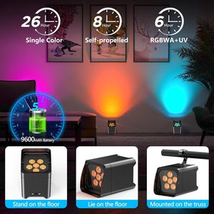 Luz de batería 6*18W RGBWA + UV Dj Club Party Wedding Stage APP Wifi Control recargable alimentado batería inalámbrica Led Uplight - Product Image 4