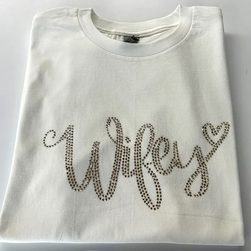 individuelles bling t-shirt wärmeübertragung hotfix strass designs buchstaben bügeln auf strass Übertragung