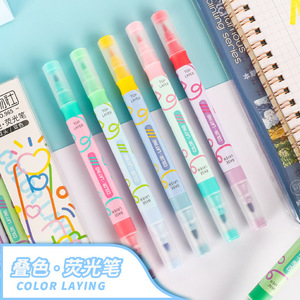 Resaltador de capas de color de doble cabeza Los colores apilables se pueden pintar con resaltador de marcador de cambio de color de flash Kawaii - Product Image 6