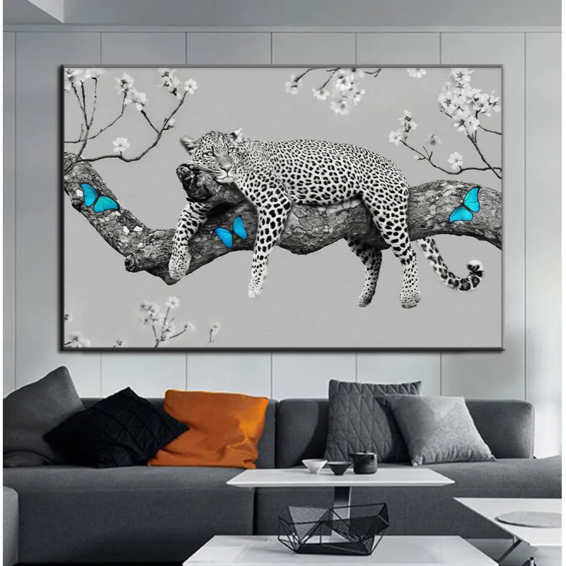2023 venta al por mayor Leones Tigre Animal lienzo pintura leopardo tumbado en el árbol póster pared arte pintura para el hogar