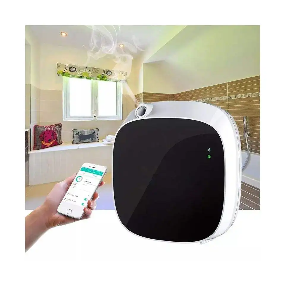 Diffuser aroma minyak esensial aromaterapi rumah plastik terpasang dinding Bluetooth dioperasikan baterai pintar profesional