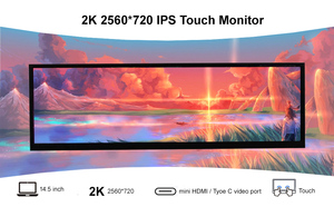Monitor táctil LCD ancho IPS de 14,5 pulgadas, 2560x720, 2K, entrada de vídeo mini tipo C, para juegos/CPU, GPU, ordenador, PC, pantalla