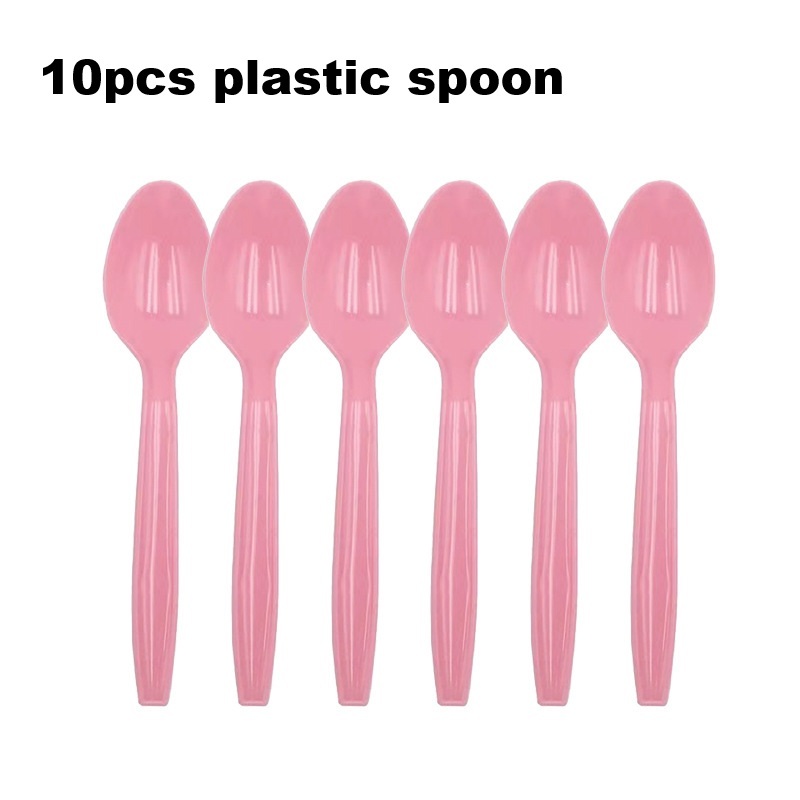 Pink-10pcs plastic spoon