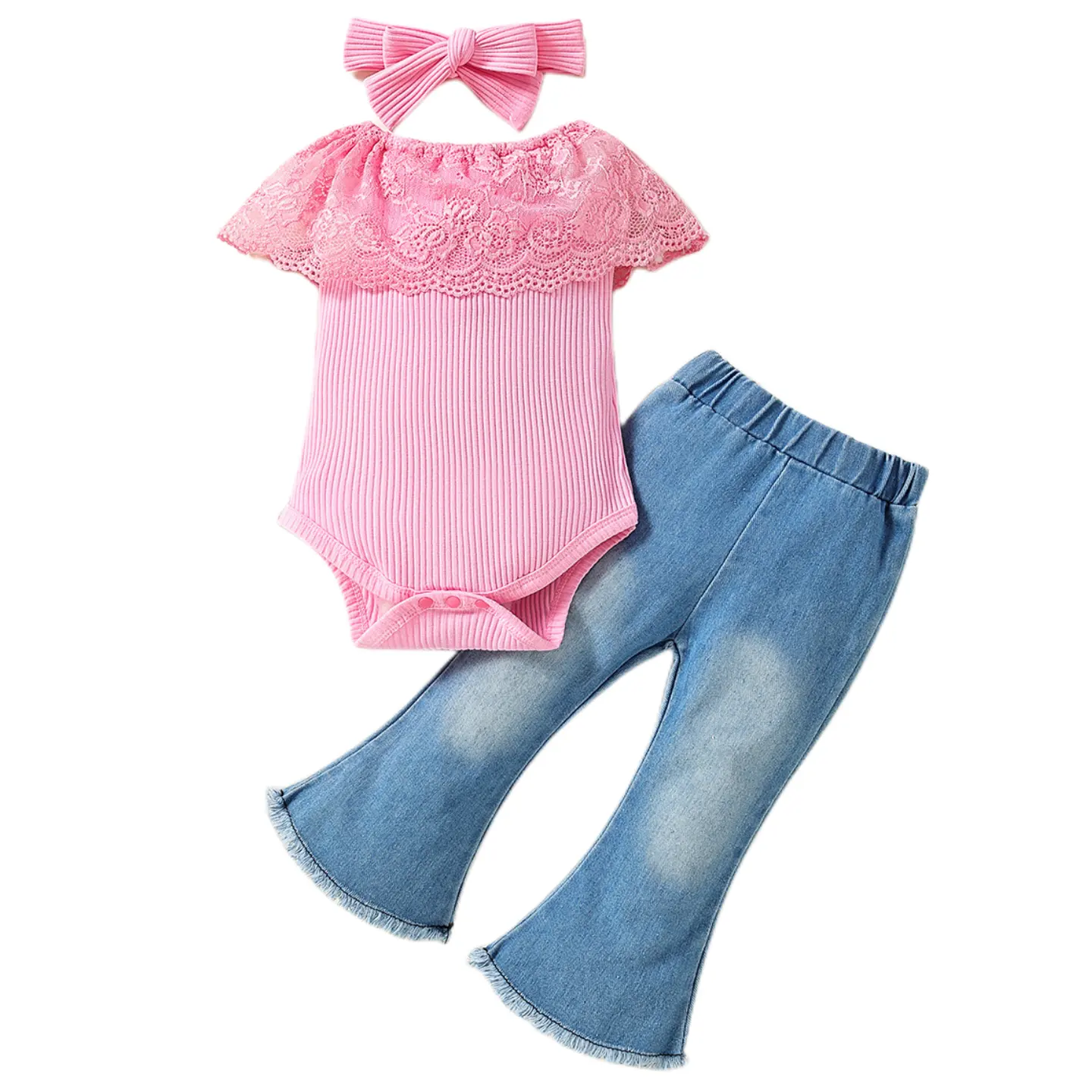 Moda pagliaccetti monospalla per ragazze set di abbigliamento per bambini vestiti per neonati pantaloni e pagliaccetti in denim all'ingrosso per neonate