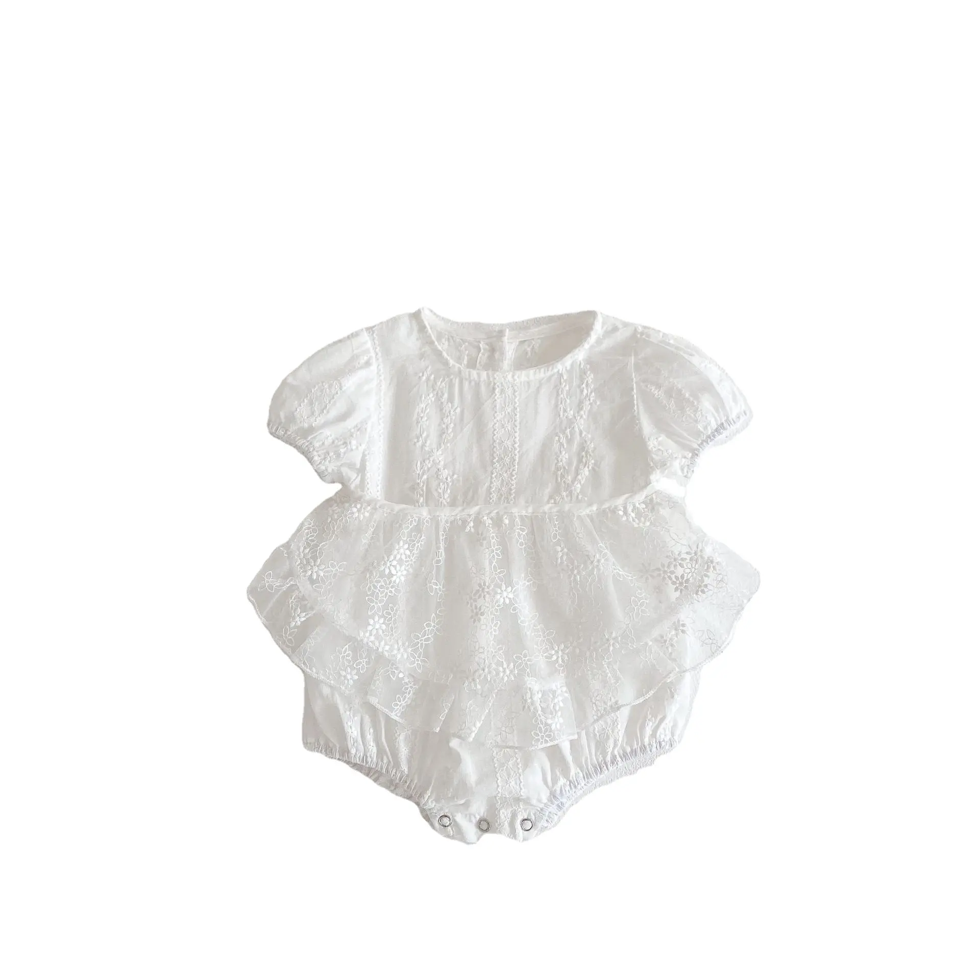 Ins roupa do bebê 2023 verão bebê menina romper jacquard de manga curta soprado romper + avental terno de duas peças