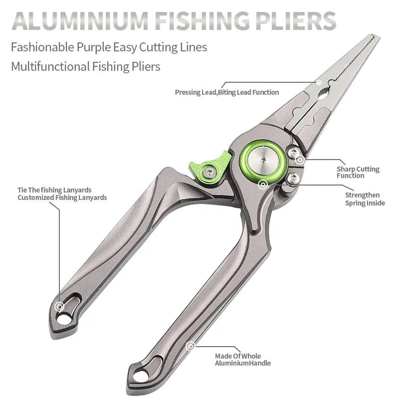 맞춤형 로고 다기능 알루미늄 루어 낚시 가위 도구 야외 셀프 잠금 시스템 칼집 낚시 플라이어