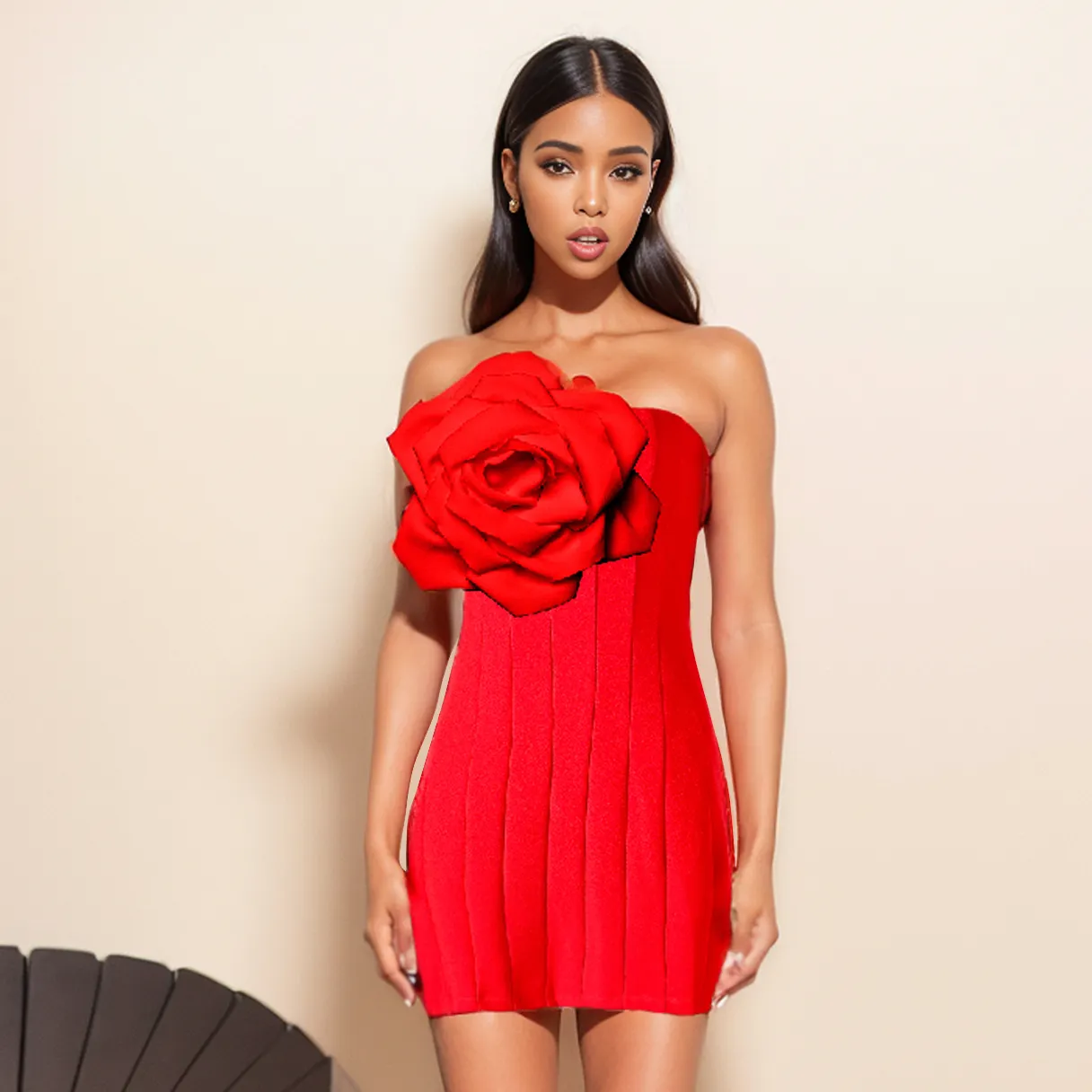 Màu Xanh Lá Cây Dimple Tùy Chỉnh Phụ Nữ Sexy Chặt Chẽ Ăn Mặc Thời Trang Hoa Strapless Dress Phụ Nữ Ngắn Giản Dị Đỏ Đỏ Ăn Mặc