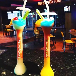 16oz/24oz/32oz 600ml 1000ml 1L yard bardaklar plastik uzun boyun fincan plastik slush parti yard fincan plastik yard bardaklar saman ile