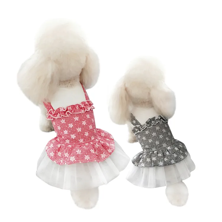 Ropa de lujo para perros y gatos, vestido de colores caramelo de encaje para mascotas pequeñas, diseño a la moda