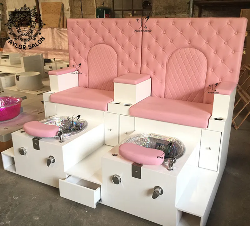 Equipo de salón de spa de pies rosa de lujo, silla de trono, masaje de pies, pedicura, sillas de spa en venta