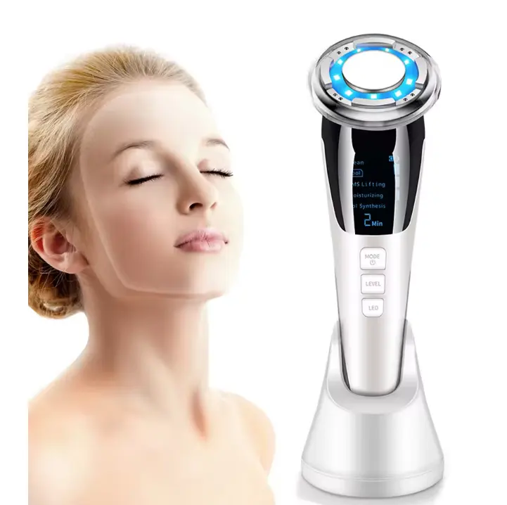 Máquina de belleza galvánica EMS para uso doméstico, terapia de luz LED, vibración, calentamiento, cara fría, cuidado de la piel, masaje eléctrico